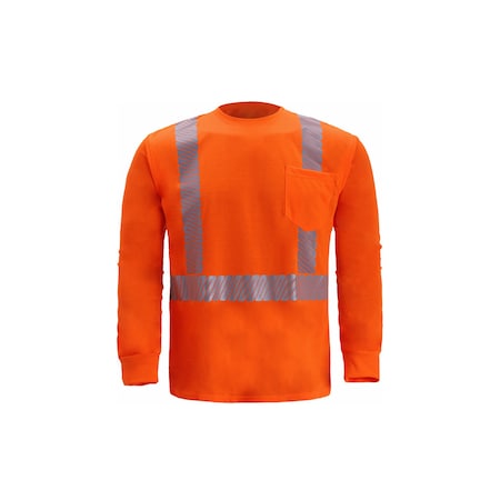 2W International Hi-Vis Long Sleeve T-Shirt with Reflective Stripes, Polyester, Orange, L TL123C-2 L